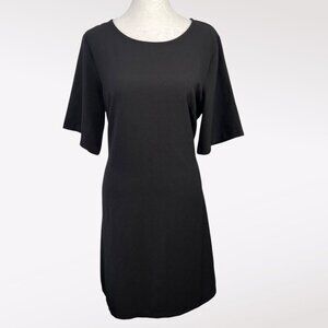 Chelsea28 Black Belted Midi Dress Short Sleeve Stretch Size Medium